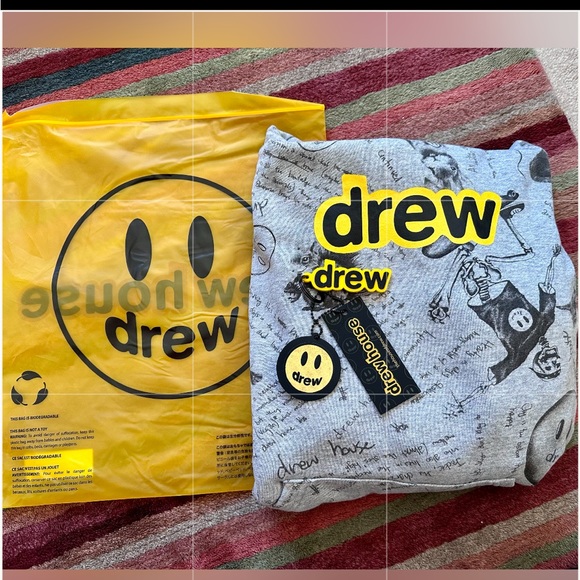 Drew House Secret Deconstructed scribble gray hoodie w/ keychain